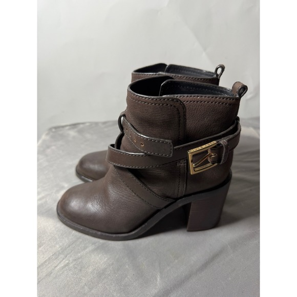 Tory Burch Brown Leather Buckle Strap Block Heel Ankle Boots Women's 5.5 - Picture 5 of 9